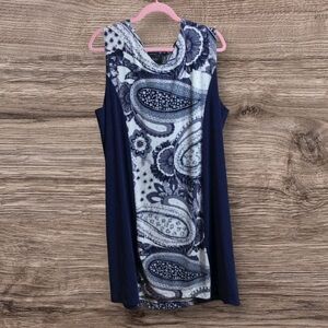 NWT Chicos Travelers 4 printed block dress blue. XXL